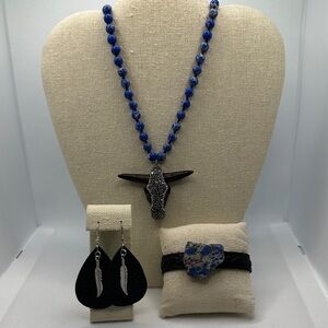 Blue and Silver Necklace Set with Earrings